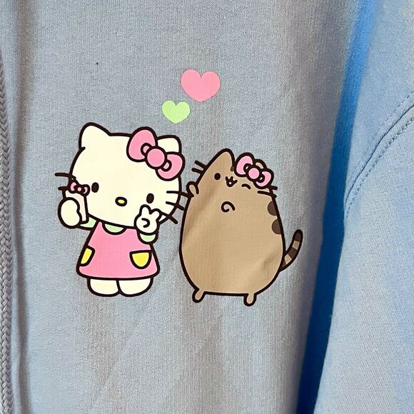 Hello Kitty x Pusheen Full Zip Hoodie Women’s Large Baby Blue Sanrio Collab - Picture 3 of 5